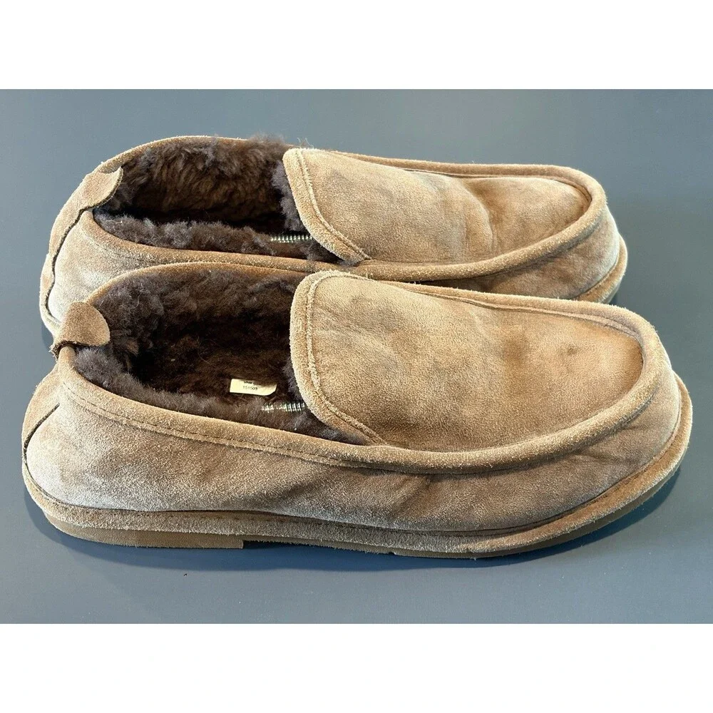 L.L. Bean Men's Brown Suede Lined Slip-On Slippers US 10 M Round Toe